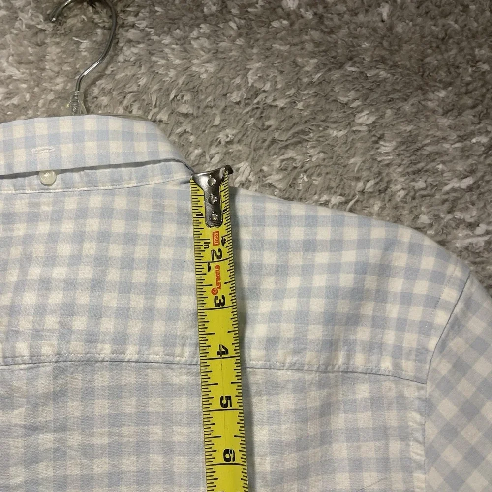 Nordstrom Trim Fit Blue Plaid Long Sleeve Button Linen Cotton Shirt M Preppy